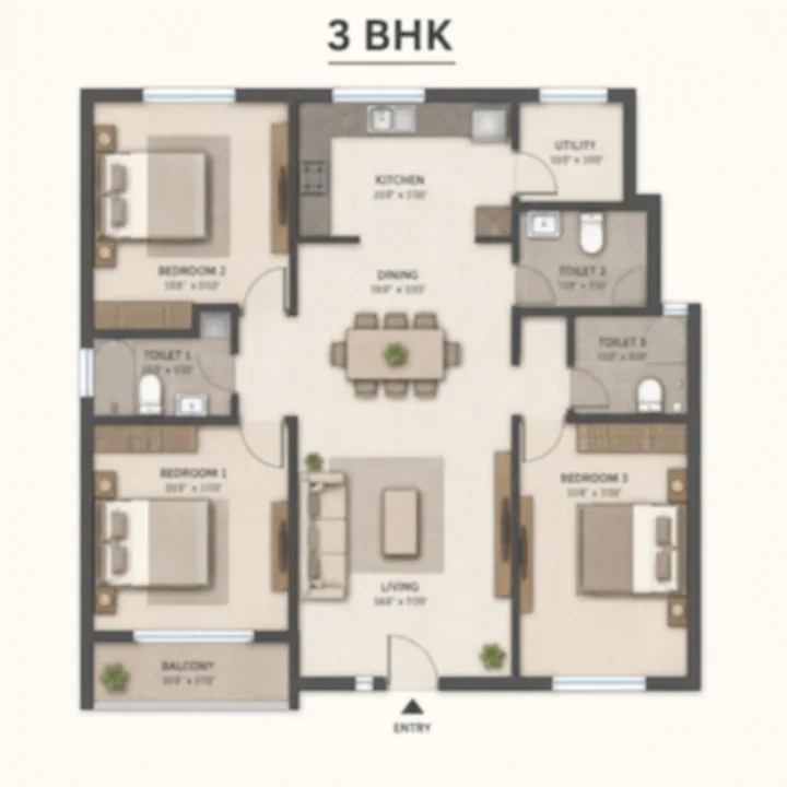 Brigade WTC Devanahalli 3 BHK floor plan layout