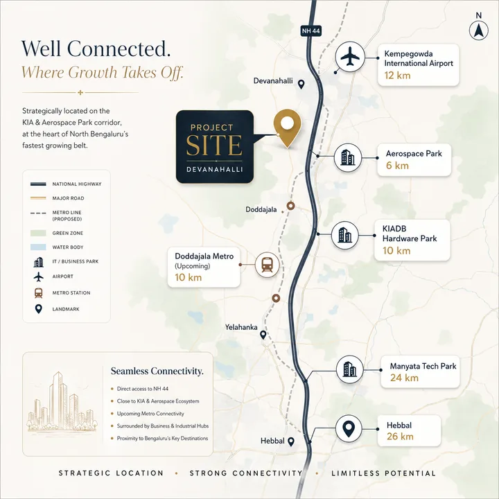 Brigade WTC Devanahalli location map showing nearby landmarks